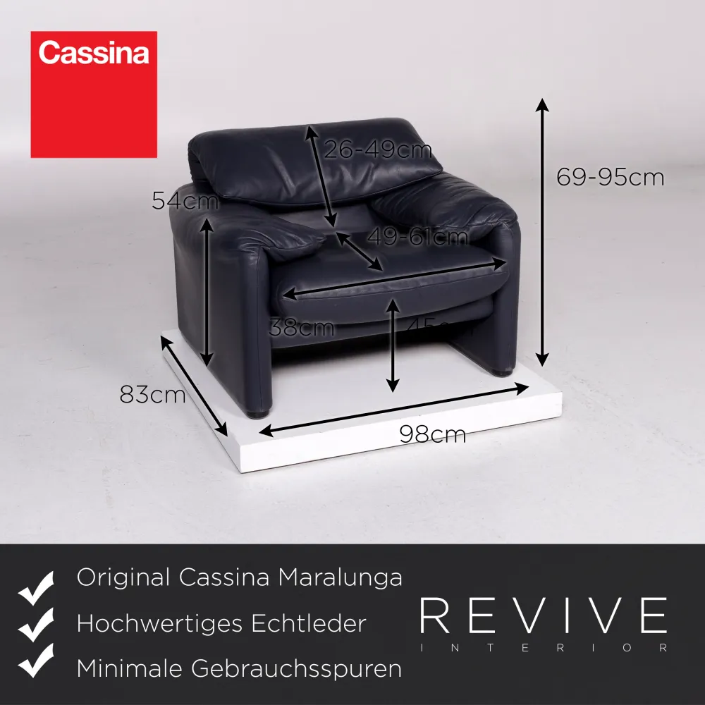 Cassina Maralunga Leder Sofa Garnitur Blau Dunkelblau 1x Dreisitzer 3x Sessel 1x Hocker #11335