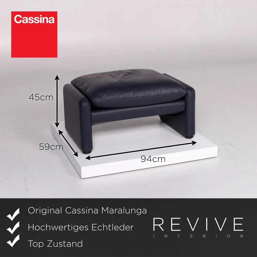 Cassina Maralunga Leder Sofa Garnitur Blau Dunkelblau 1x Dreisitzer 3x Sessel 1x Hocker #11335