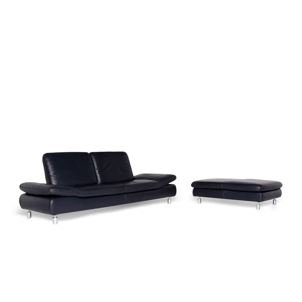 Koinor Rivoli Leder Sofa Garnitur Blau 1x Zweisitzer 1x Hocker #10398