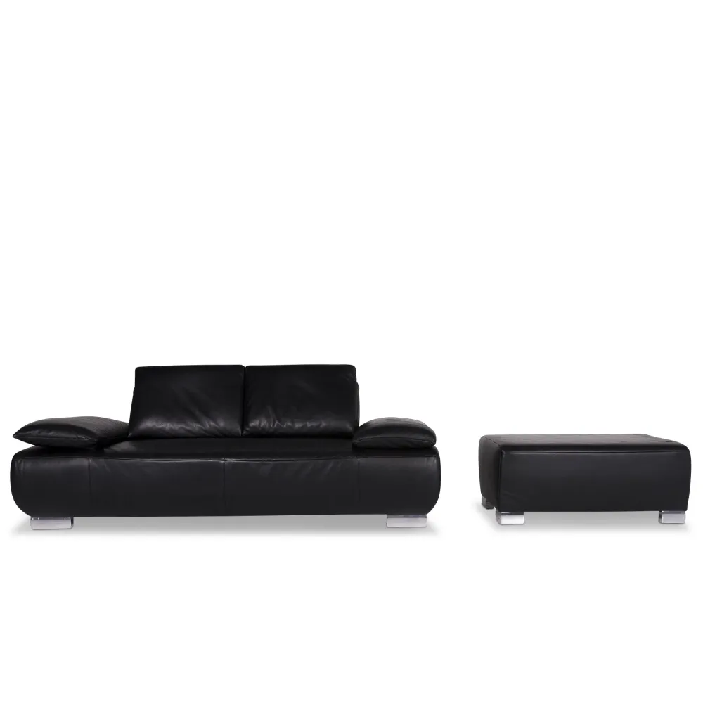 Koinor Volare Designer Leder Sofa Garnitur Schwarz Zweisitzer Hocker #10475