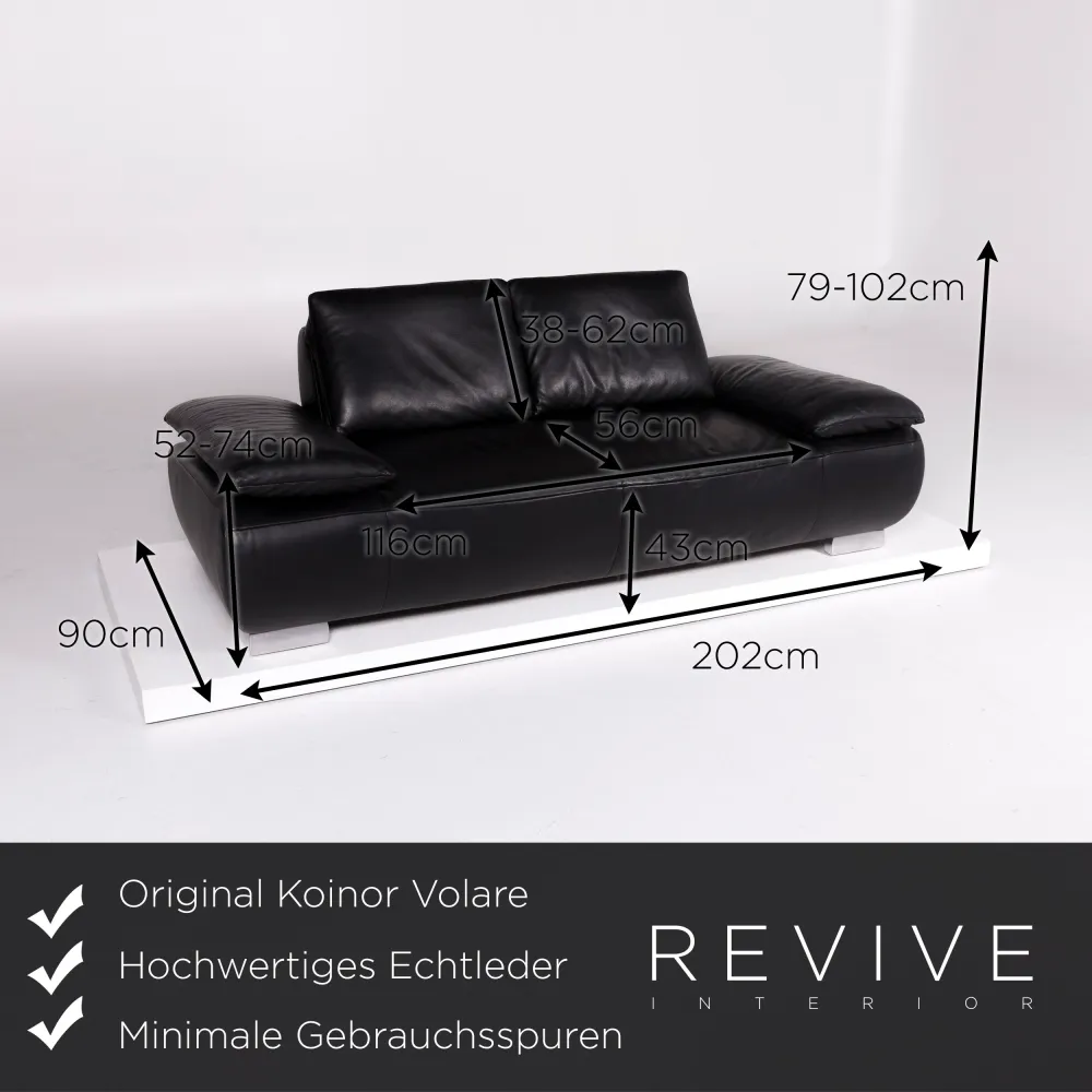 Koinor Volare Designer Leder Sofa Garnitur Schwarz Zweisitzer Hocker #10475