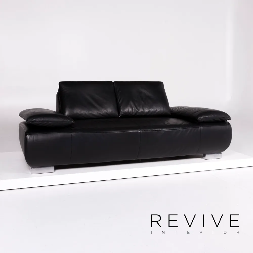 Koinor Volare Designer Leder Sofa Garnitur Schwarz Zweisitzer Hocker #10475