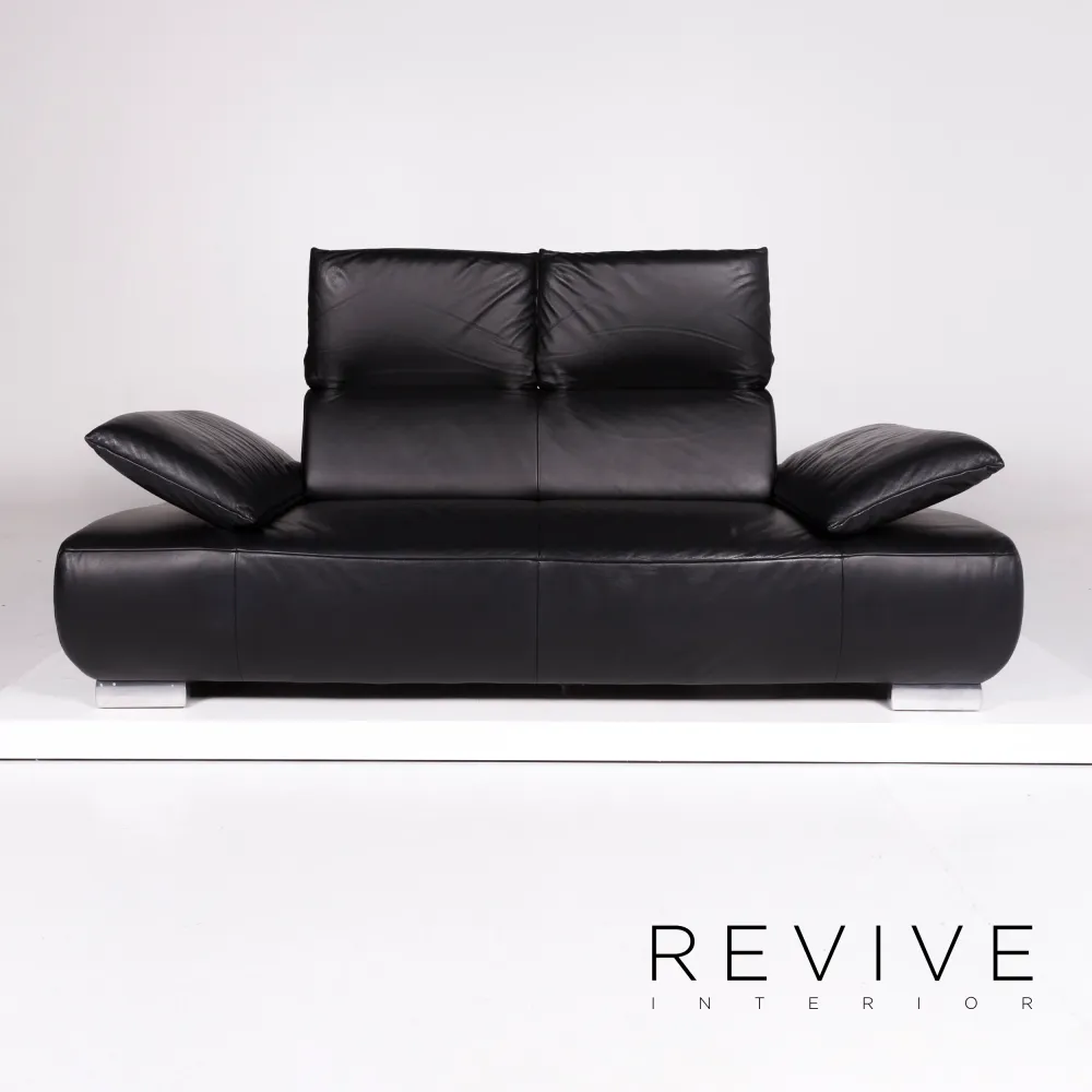 Koinor Volare Designer Leder Sofa Garnitur Schwarz Zweisitzer Hocker #10475