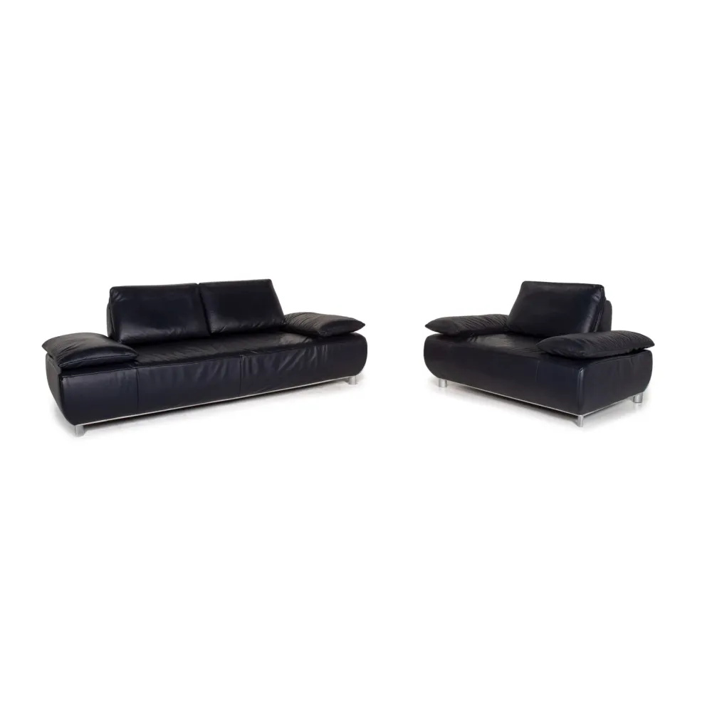 Koinor Volare Leder Sofa Garnitur Blau Dunkelblau 1x Dreisitzer 1x Sessel Funktion #15035