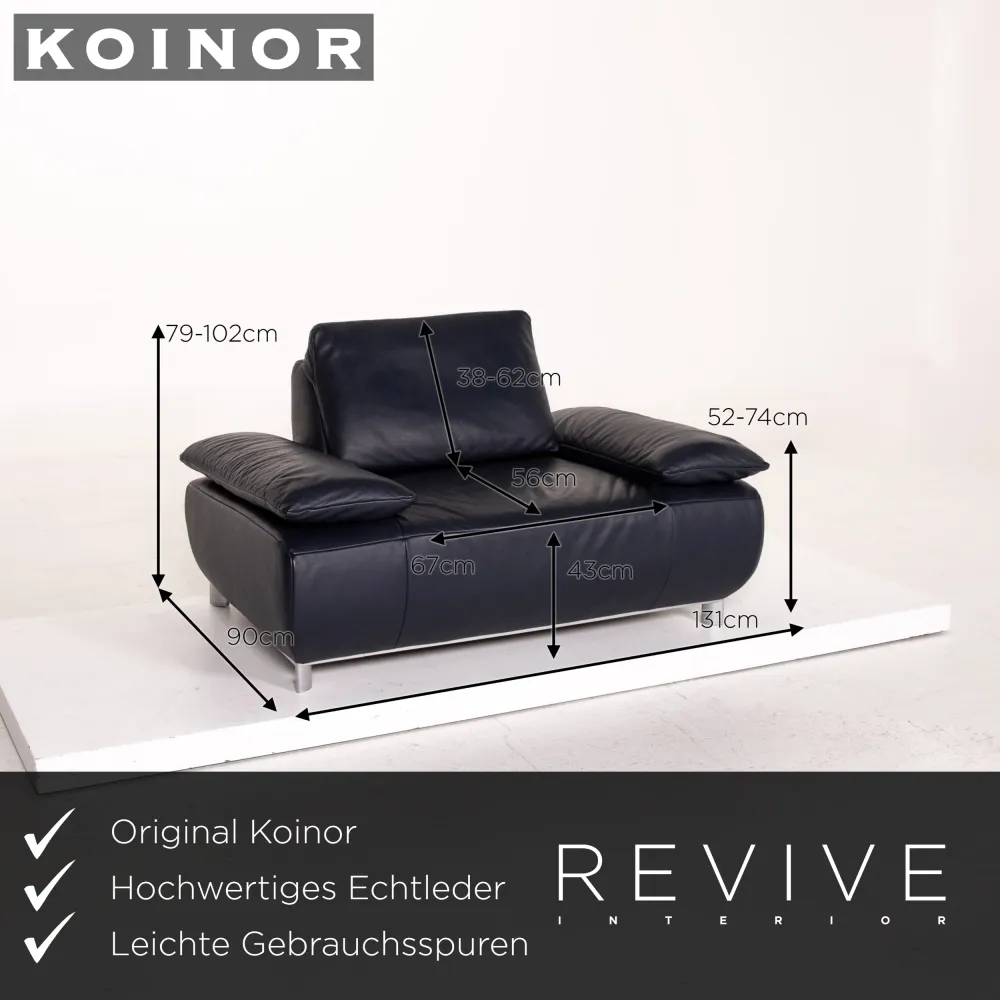Koinor Volare Leder Sofa Garnitur Blau Dunkelblau 1x Dreisitzer 1x Sessel Funktion #15035