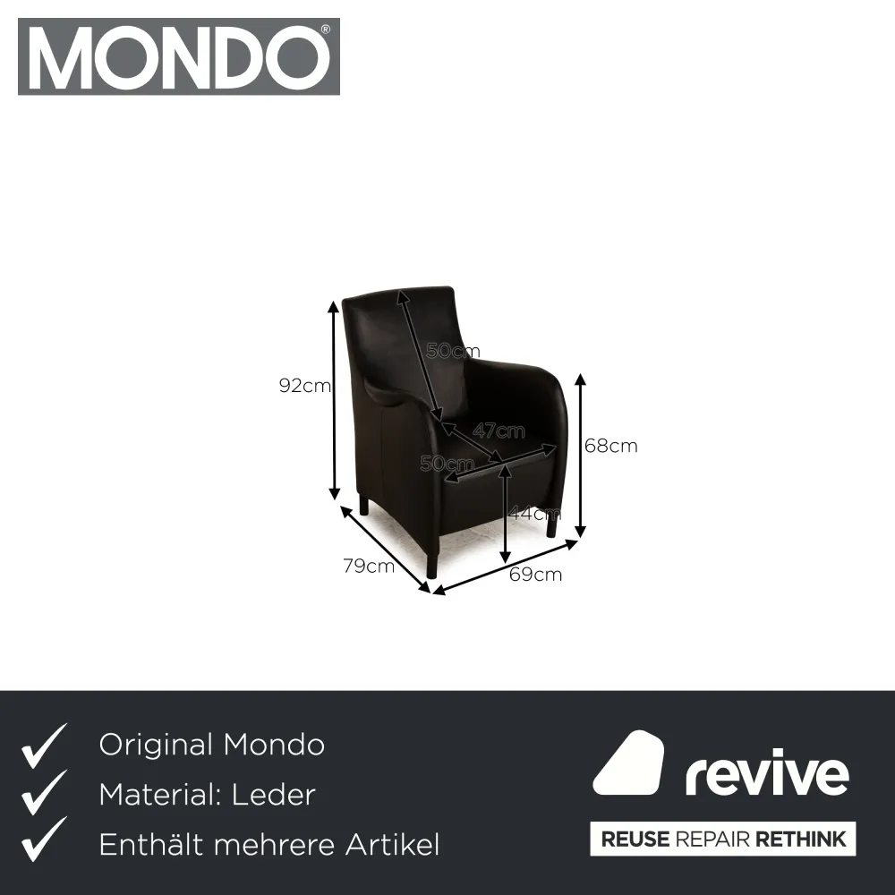 Mondo Leder Sessel Garnitur Schwarz Hocker Fernsehsessel Hochlehner