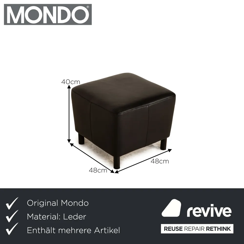 Mondo Leder Sessel Garnitur Schwarz Hocker Fernsehsessel Hochlehner