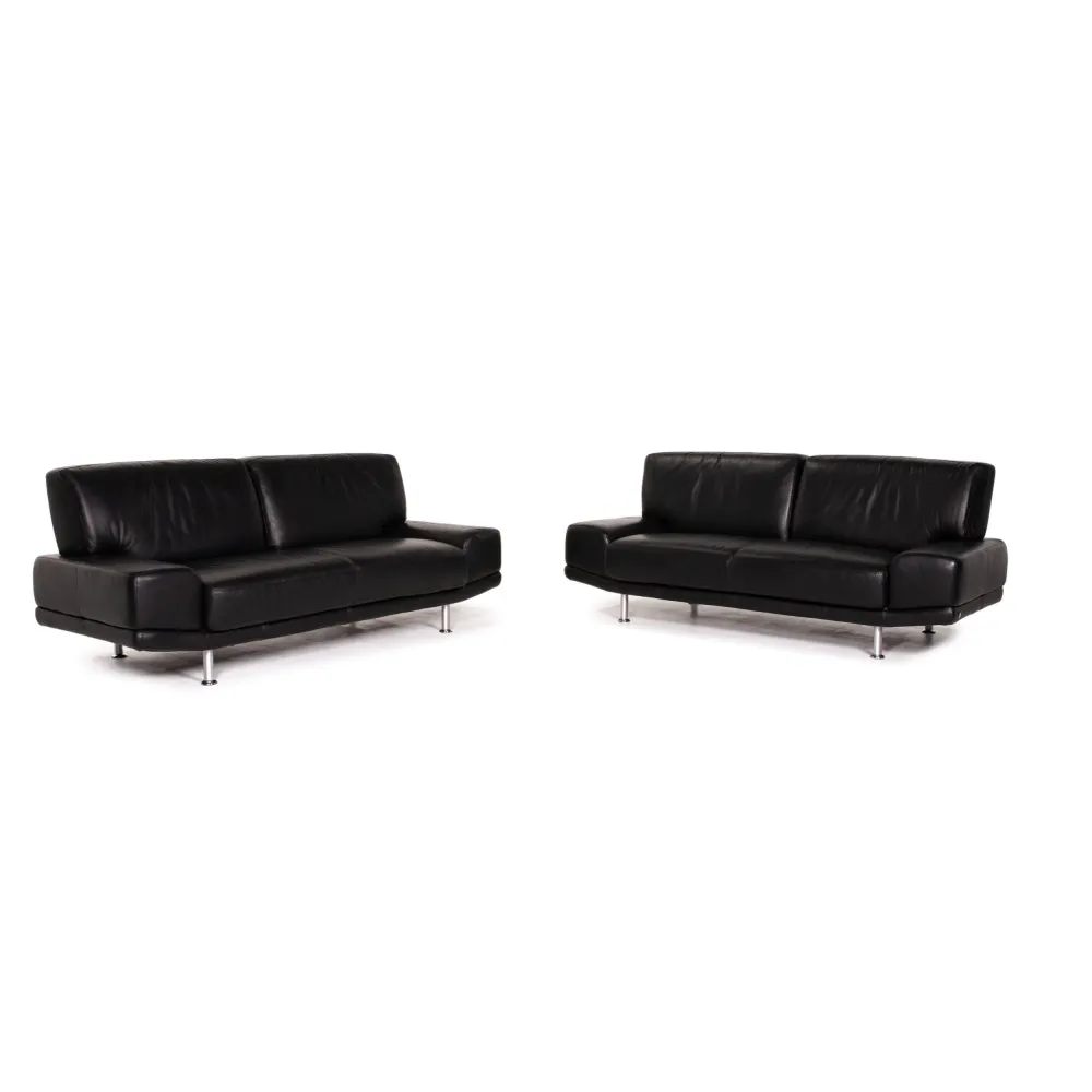 Musterring Leder Sofa Garnitur Schwarz 2x Zweisitzer #14068