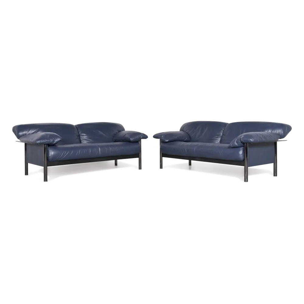Poltrona Frau Designer Leder Sofa Garnitur Blau Echtleder Zweisitzer Couch #7299