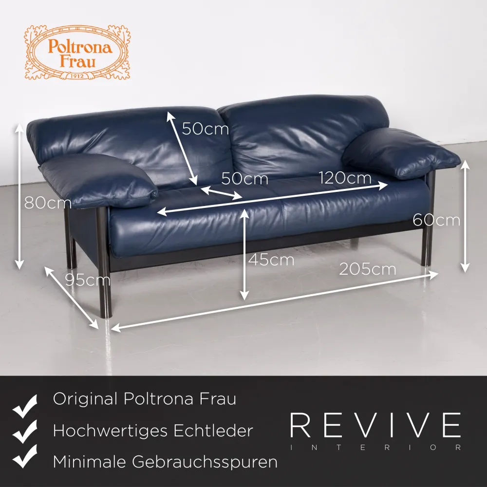 Poltrona Frau Designer Leder Sofa Garnitur Blau Echtleder Zweisitzer Couch #7299