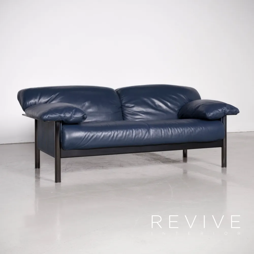 Poltrona Frau Designer Leder Sofa Garnitur Blau Echtleder Zweisitzer Couch #7299