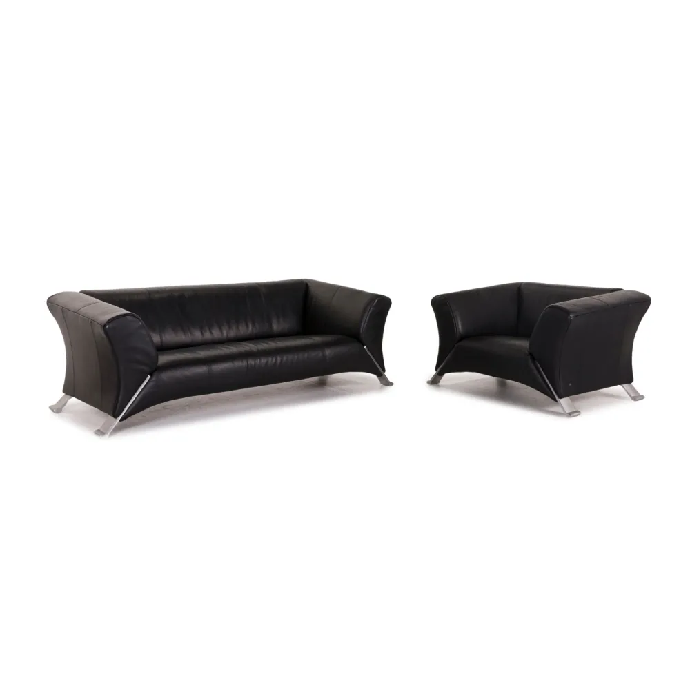 Rolf Benz 322 Leder Sofa Garnitur Schwarz 1x Dreisitzer 1x Sessel Couch #12549
