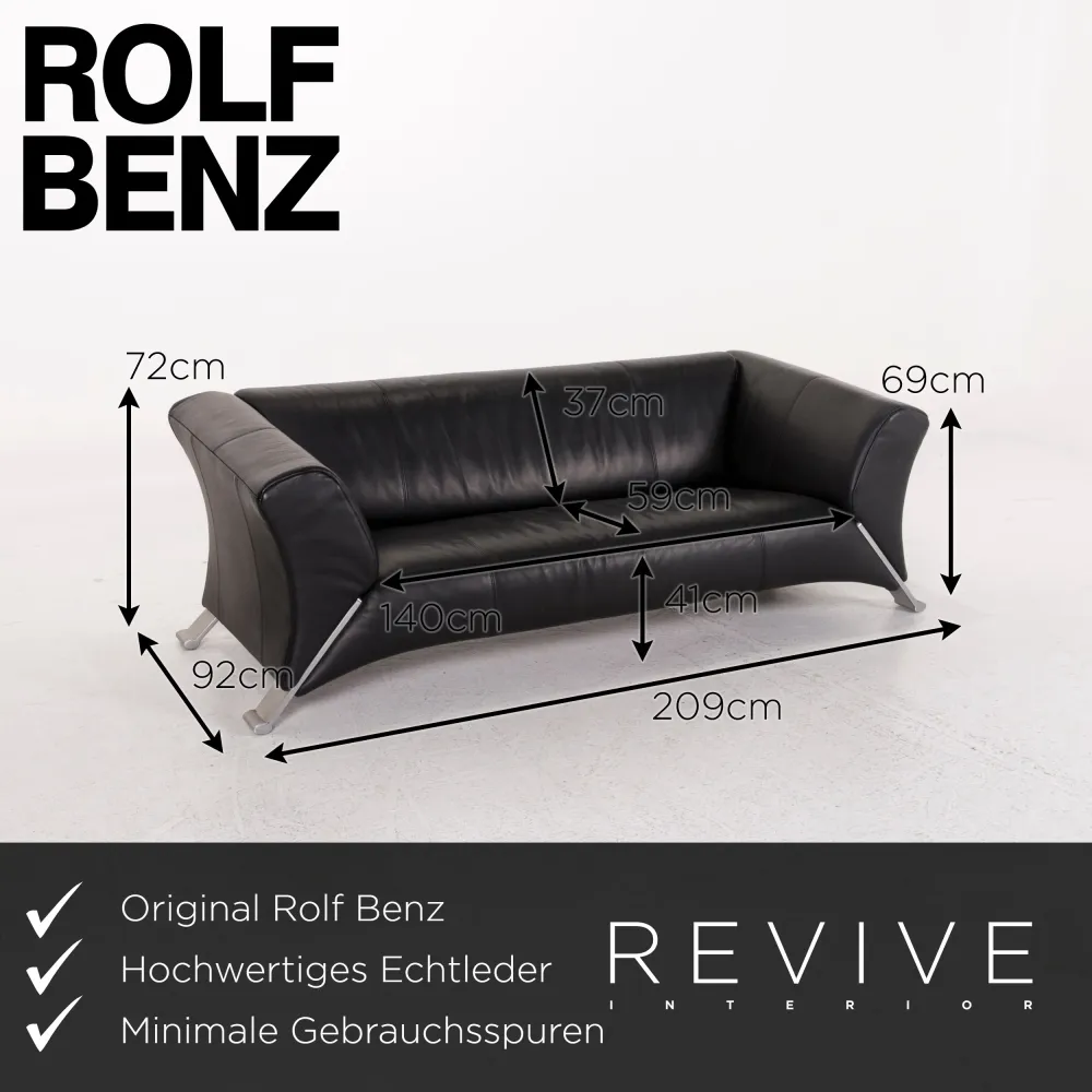Rolf Benz 322 Leder Sofa Garnitur Schwarz 1x Dreisitzer 1x Sessel Couch #12549