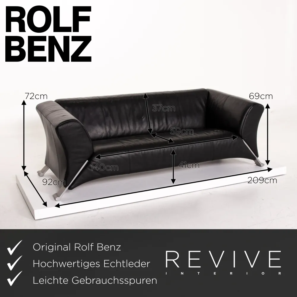 Rolf Benz 322 Leder Sofa Garnitur Schwarz 1x Dreisitzer 1x Zweisitzer Couch #14238