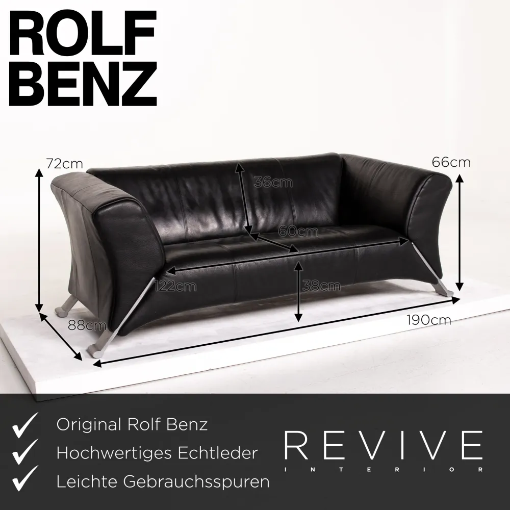 Rolf Benz 322 Leder Sofa Garnitur Schwarz 1x Dreisitzer 1x Zweisitzer Couch #14238