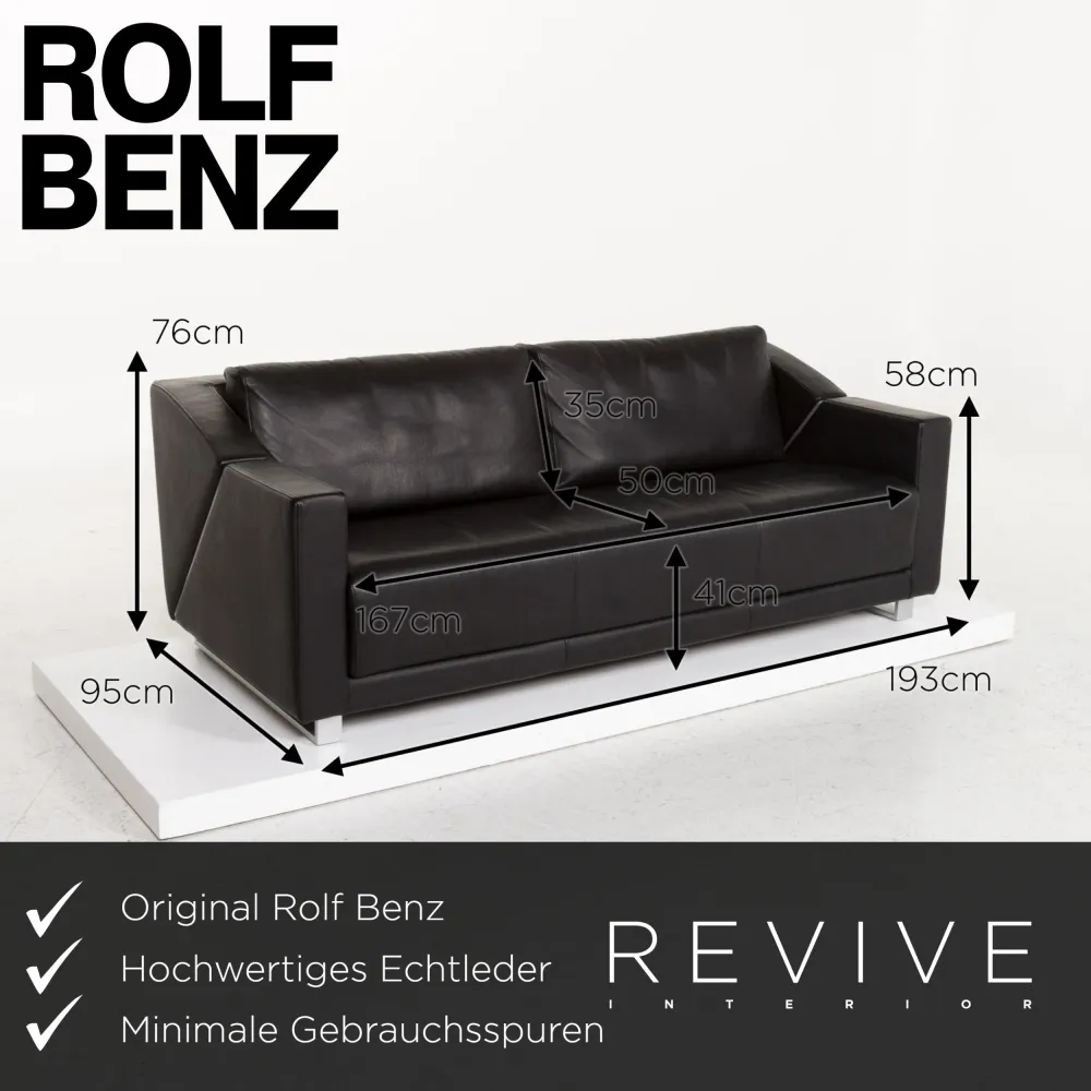 Rolf Benz 350 Leder Sofa Garnitur Schwarz 1x Zweisitzer 1x Sessel #13420