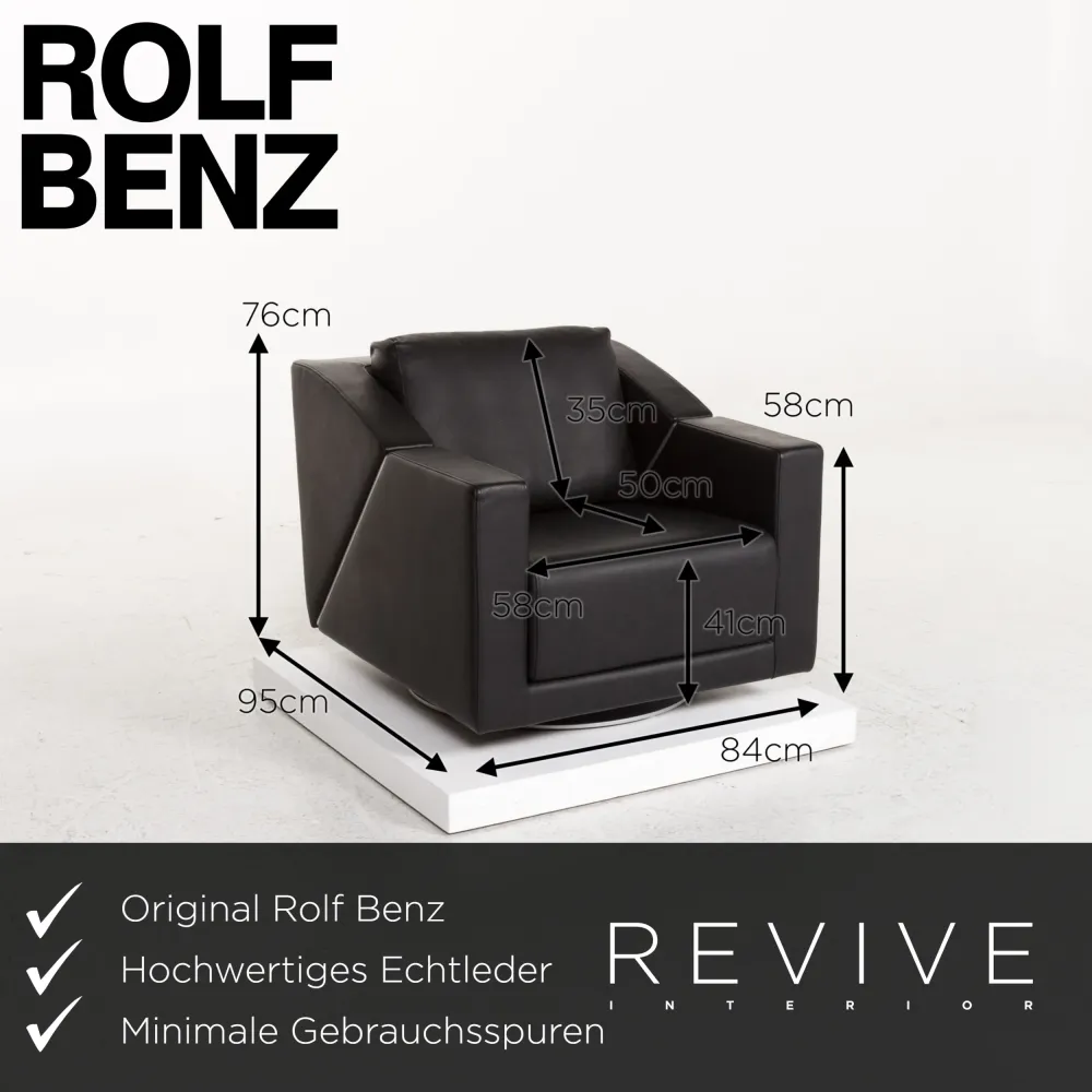 Rolf Benz 350 Leder Sofa Garnitur Schwarz 1x Zweisitzer 1x Sessel #13420
