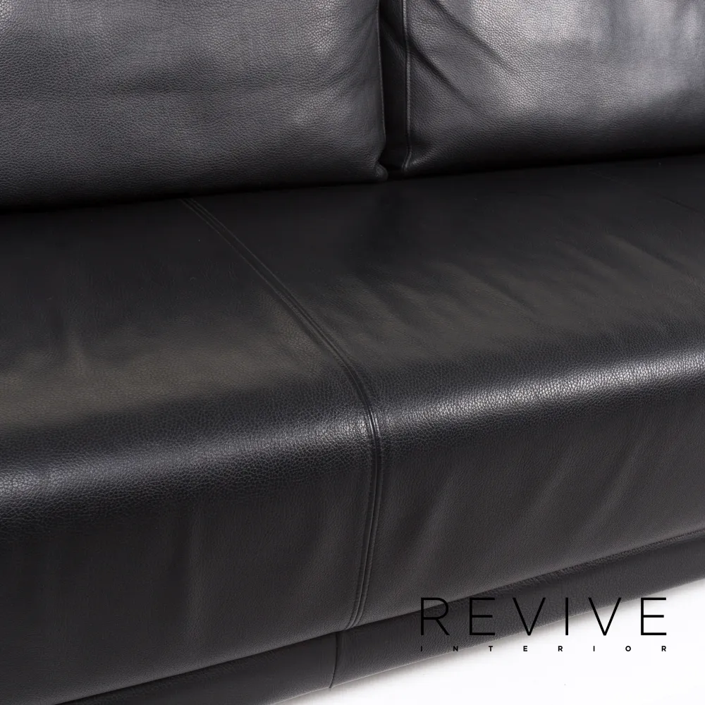 Rolf Benz 350 Leder Sofa Garnitur Schwarz 1x Zweisitzer 1x Sessel #13420