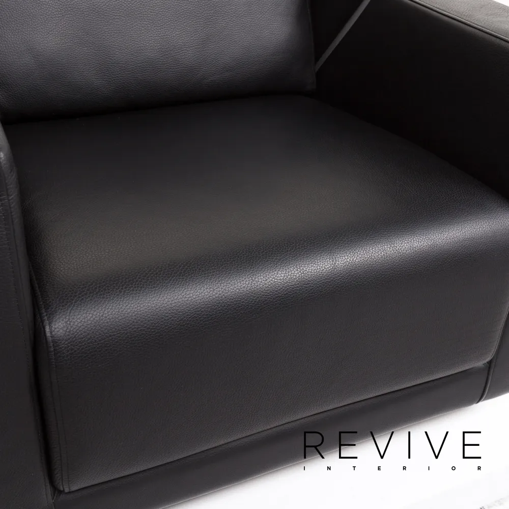 Rolf Benz 350 Leder Sofa Garnitur Schwarz 1x Zweisitzer 1x Sessel #13420