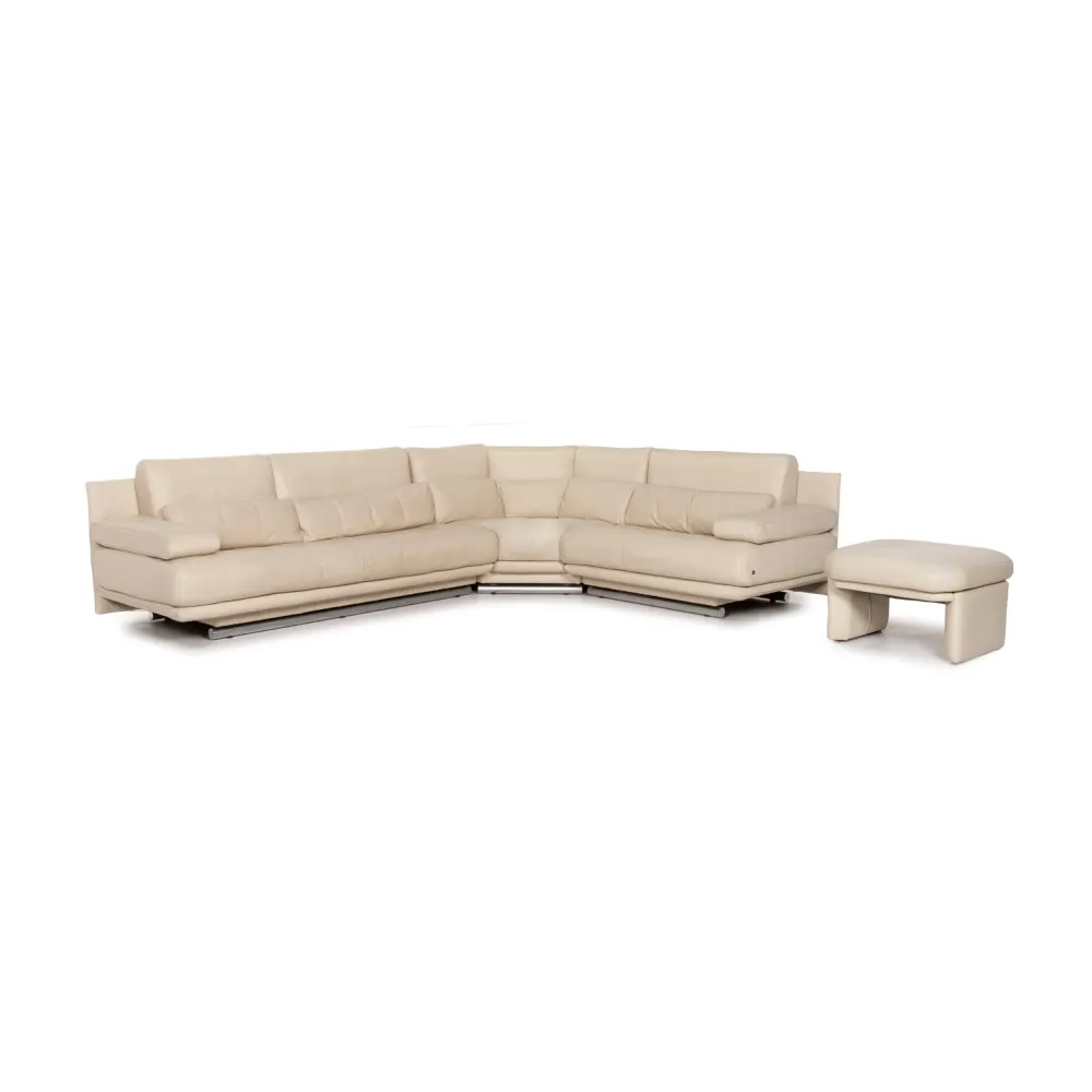 Rolf Benz 6500 Leder Sofa Garnitur Creme 1x Ecksofa 1x Hocker #13128
