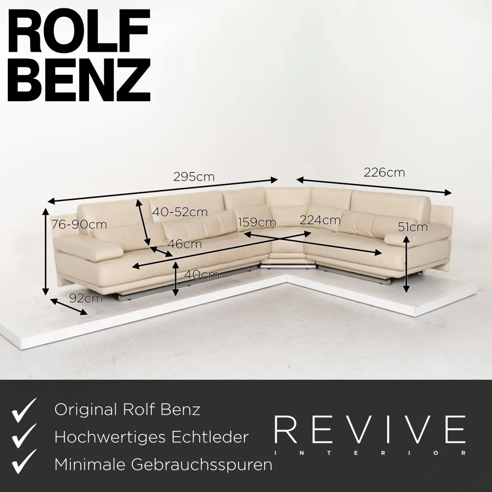 Rolf Benz 6500 Leder Sofa Garnitur Creme 1x Ecksofa 1x Hocker #13128