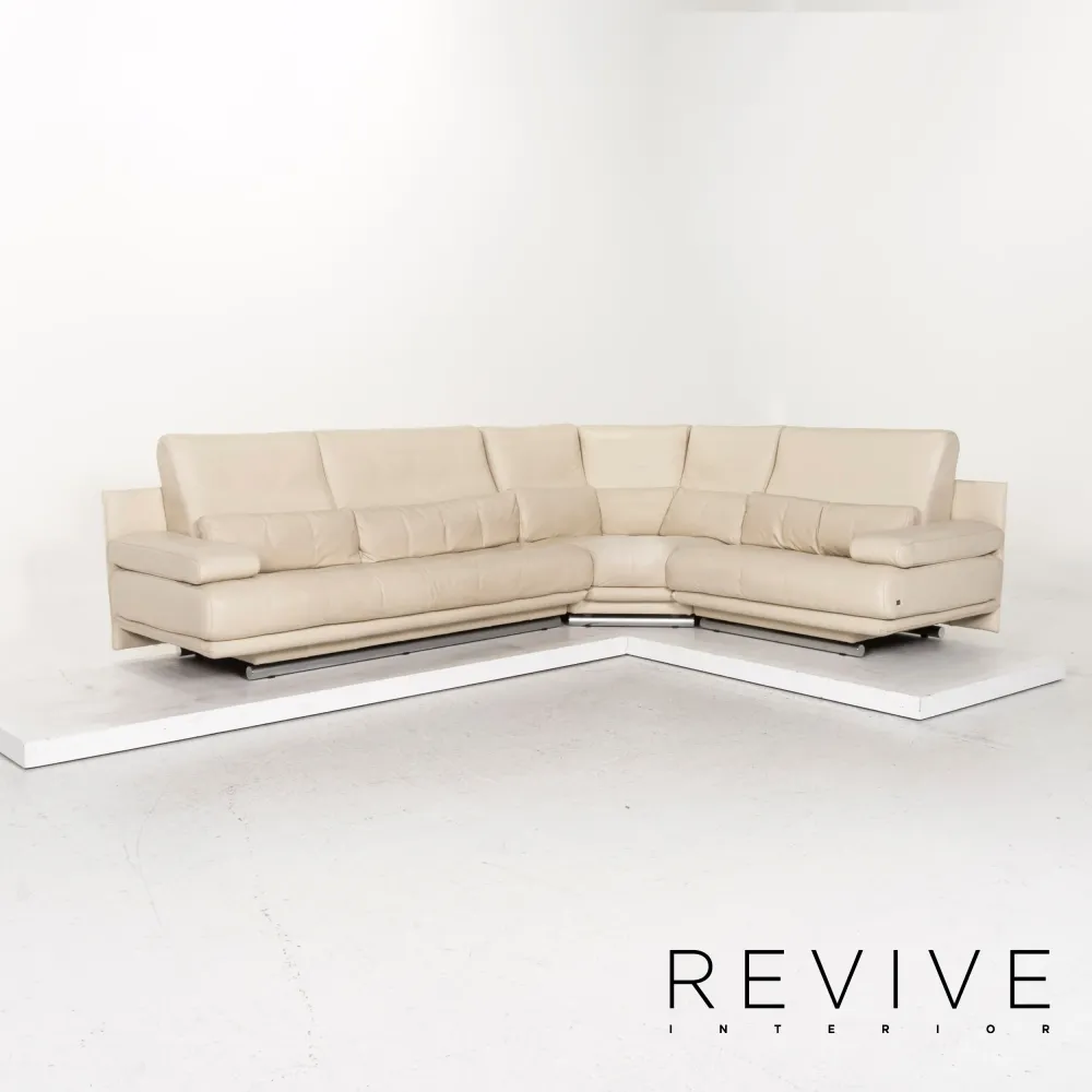 Rolf Benz 6500 Leder Sofa Garnitur Creme 1x Ecksofa 1x Hocker #13128