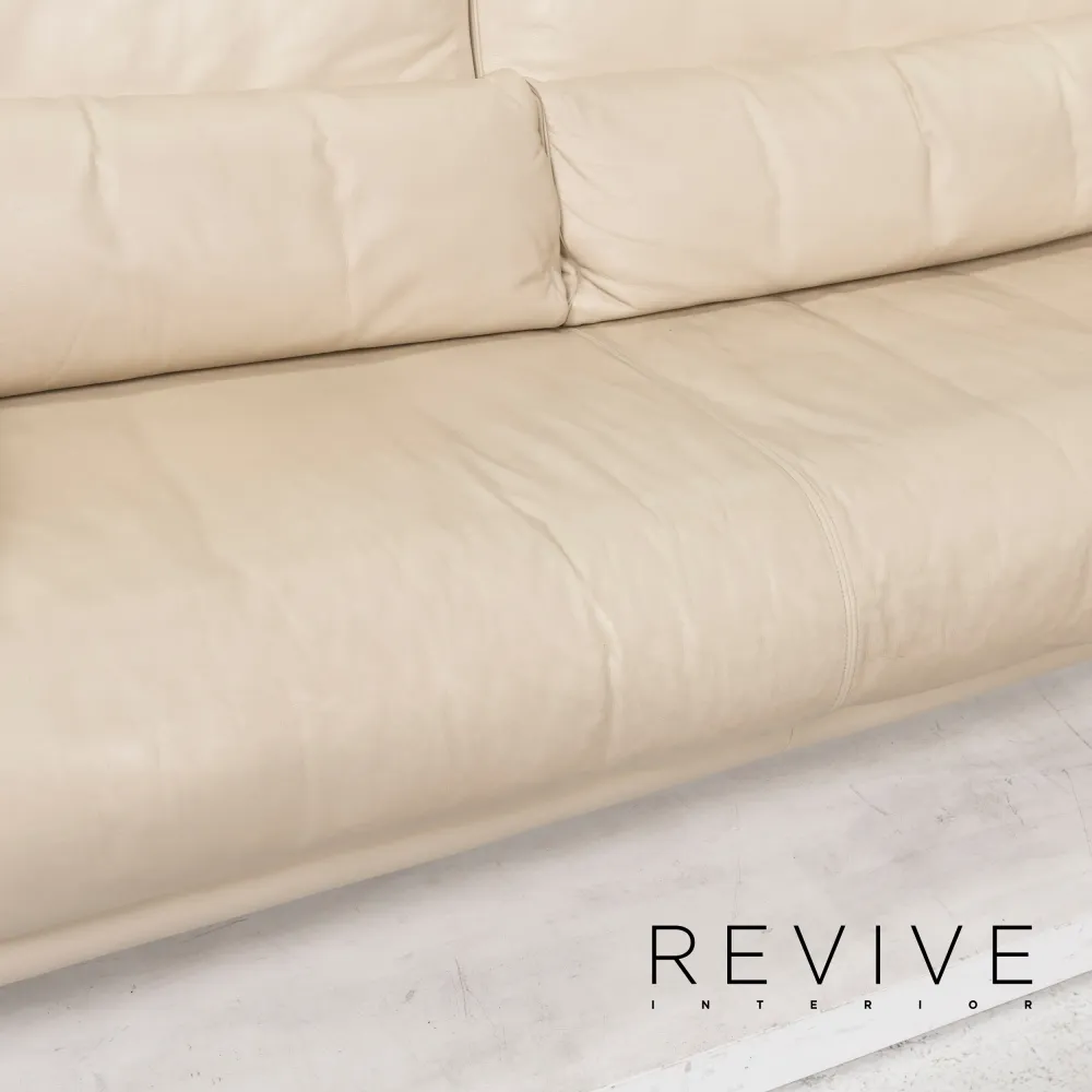 Rolf Benz 6500 Leder Sofa Garnitur Creme 1x Ecksofa 1x Hocker #13128