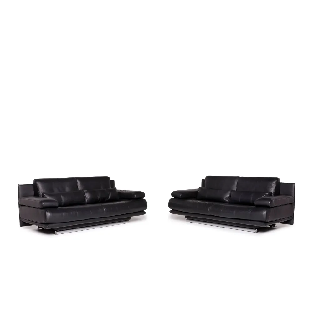 Rolf Benz 6500 Sofa Garnitur Schwarz 2x Zweisitzer Funktion #12243