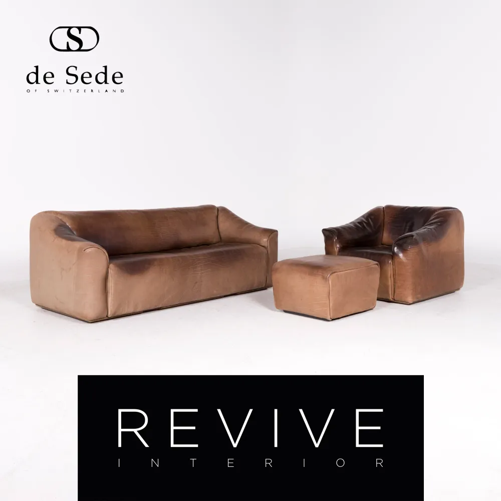 de Sede DS 47 Designer Leder Sofa Sessel Hocker Garnitur Echtleder Zweisitzer Dreisitzer Couch Anilin #8680