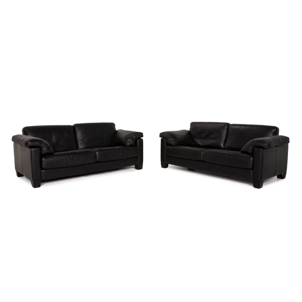 de Sede DS 17 Leder Sofa Garnitur Schwarz 2x Zweisitzer #14482