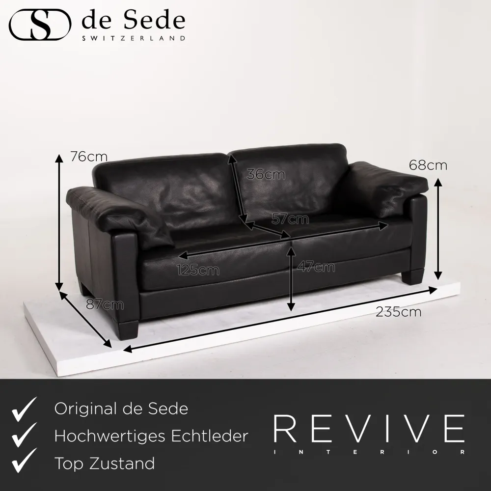 de Sede DS 17 Leder Sofa Garnitur Schwarz 2x Zweisitzer #14482