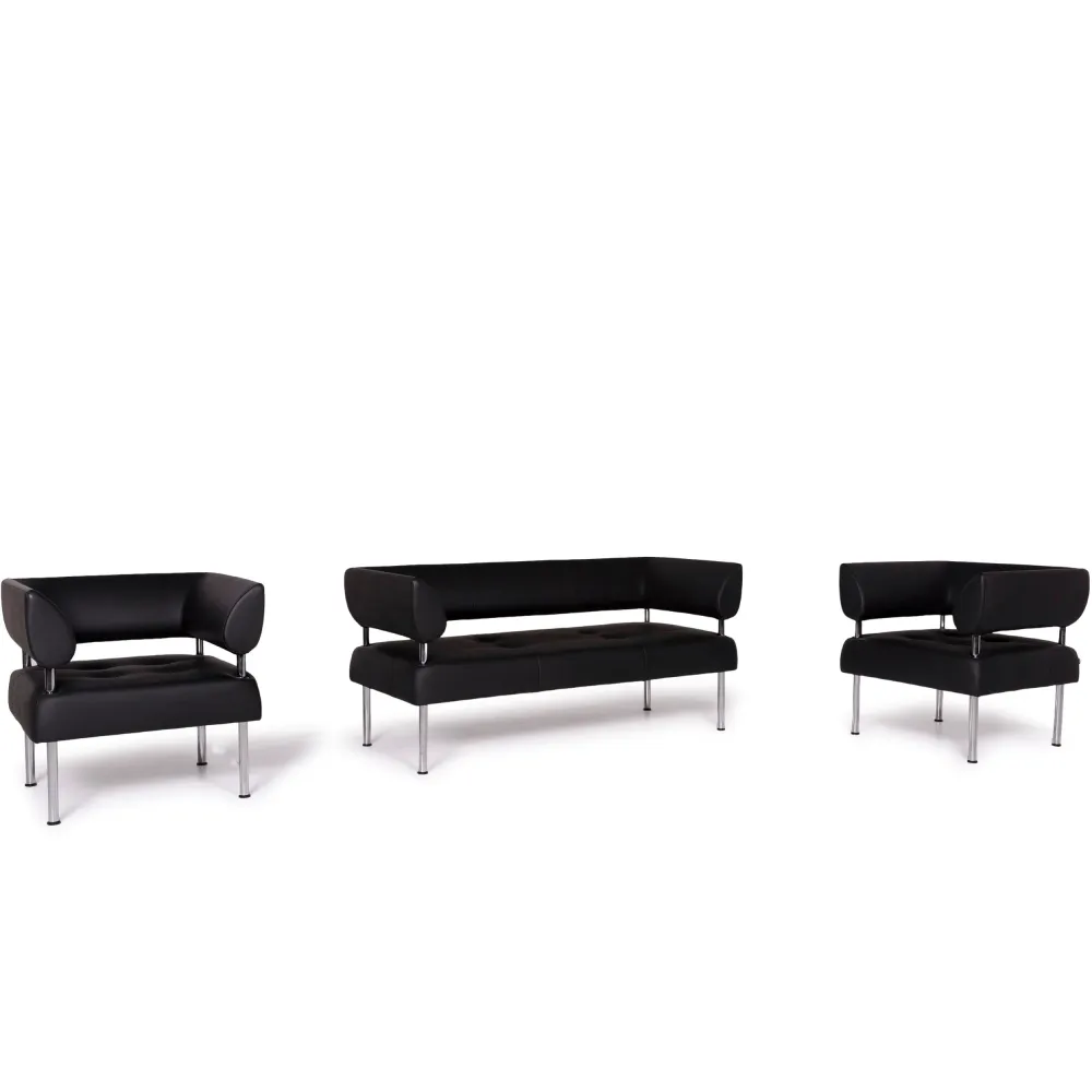 Sitland Leder Sofa Garnitur Schwarz Dreisitzer Sessel #11622