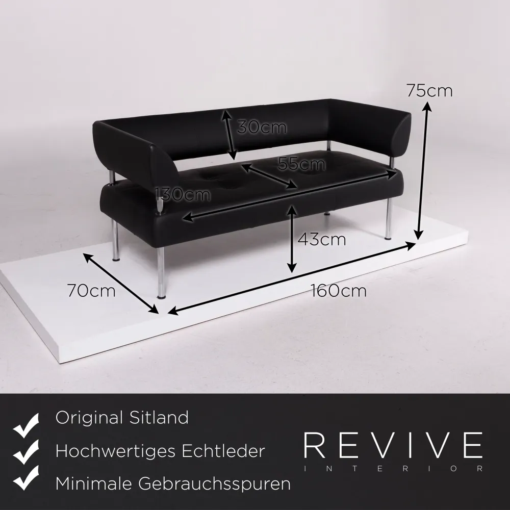 Sitland Leder Sofa Garnitur Schwarz Dreisitzer Sessel #11622