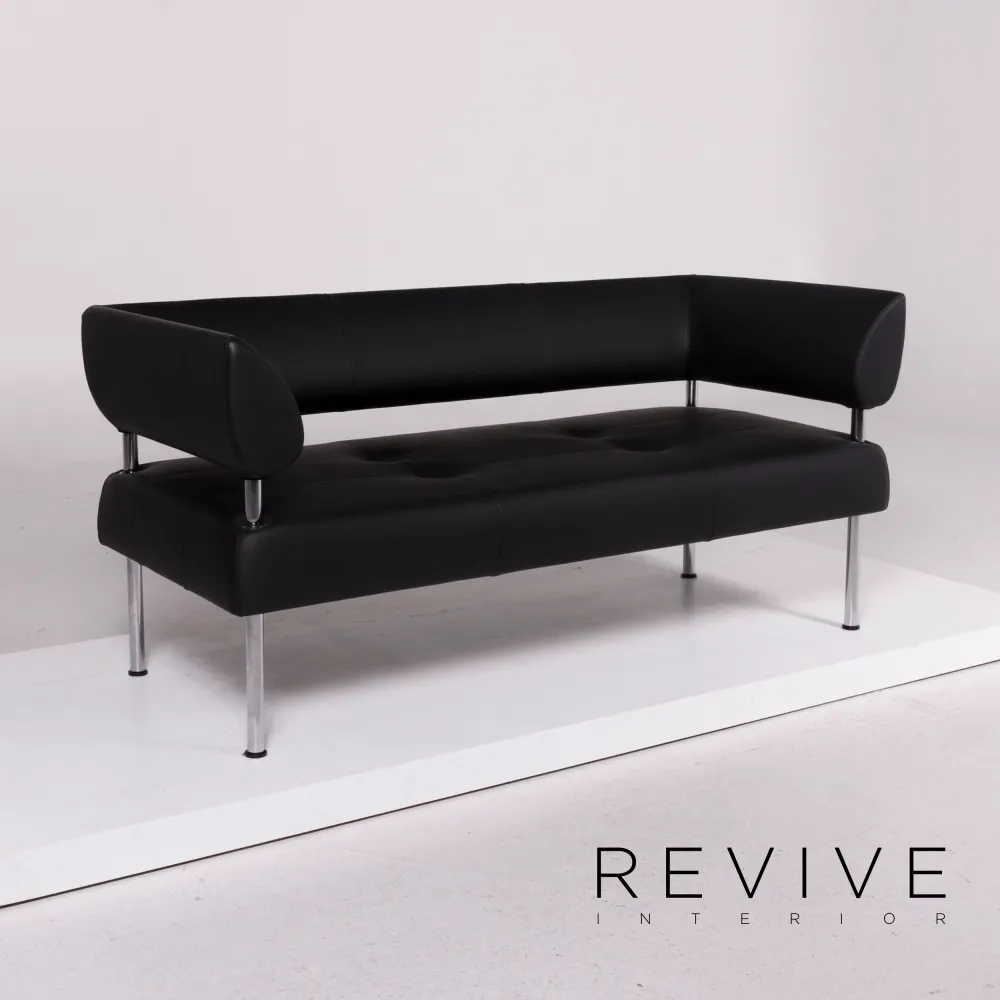 Sitland Leder Sofa Garnitur Schwarz Dreisitzer Sessel #11622