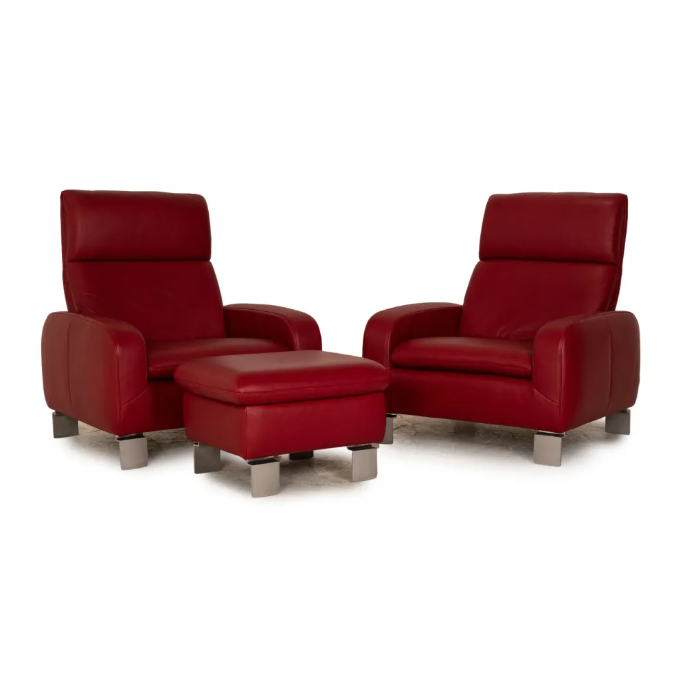Willi Schillig Leder Sessel Garnitur Rot Hocker