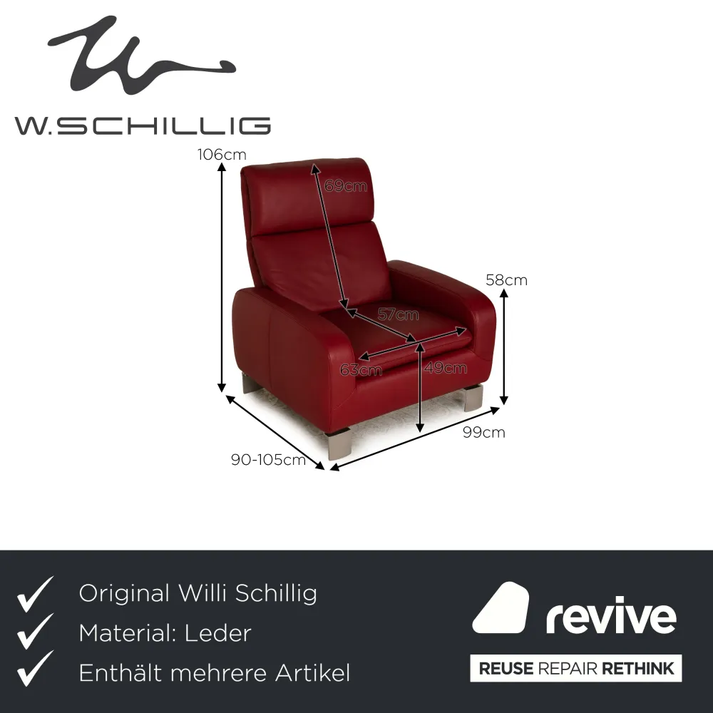 Willi Schillig Leder Sessel Garnitur Rot Hocker
