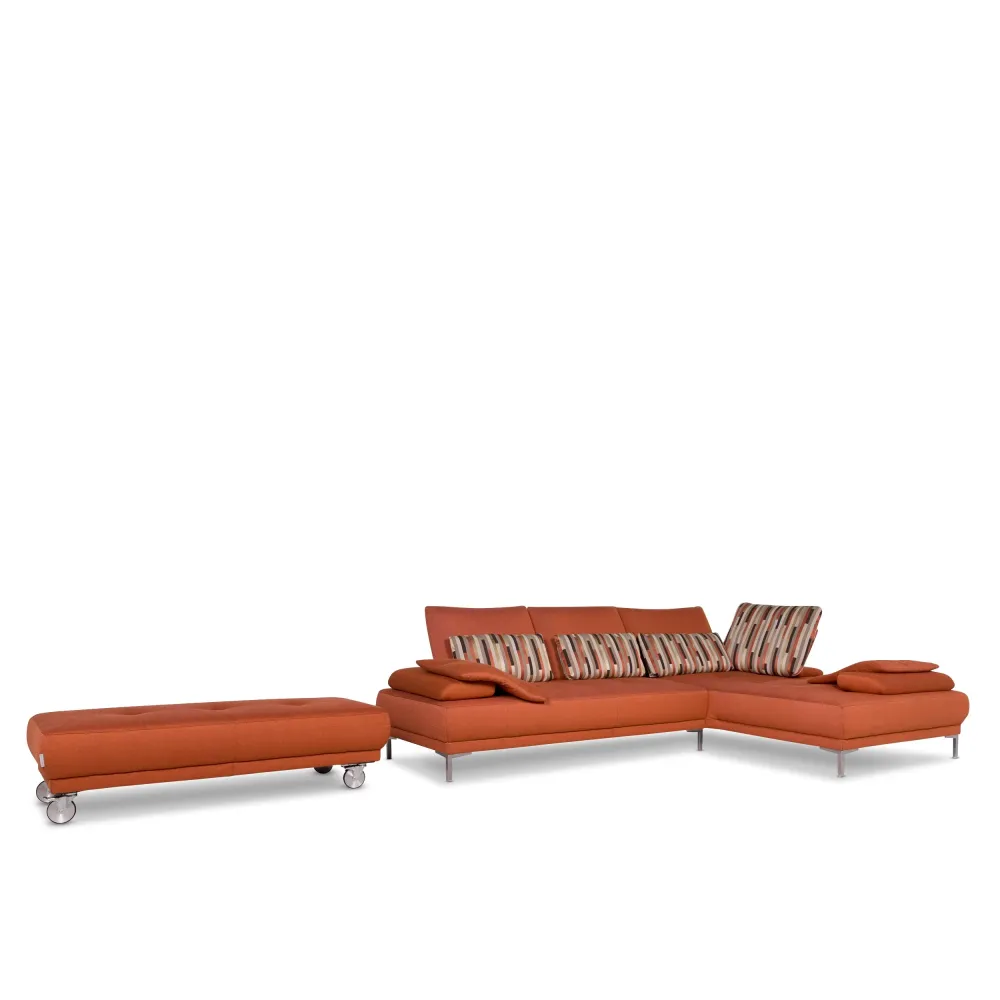 Willi Schillig Stoff Sofa Garnitur Orange Ecksofa Hocker #10135