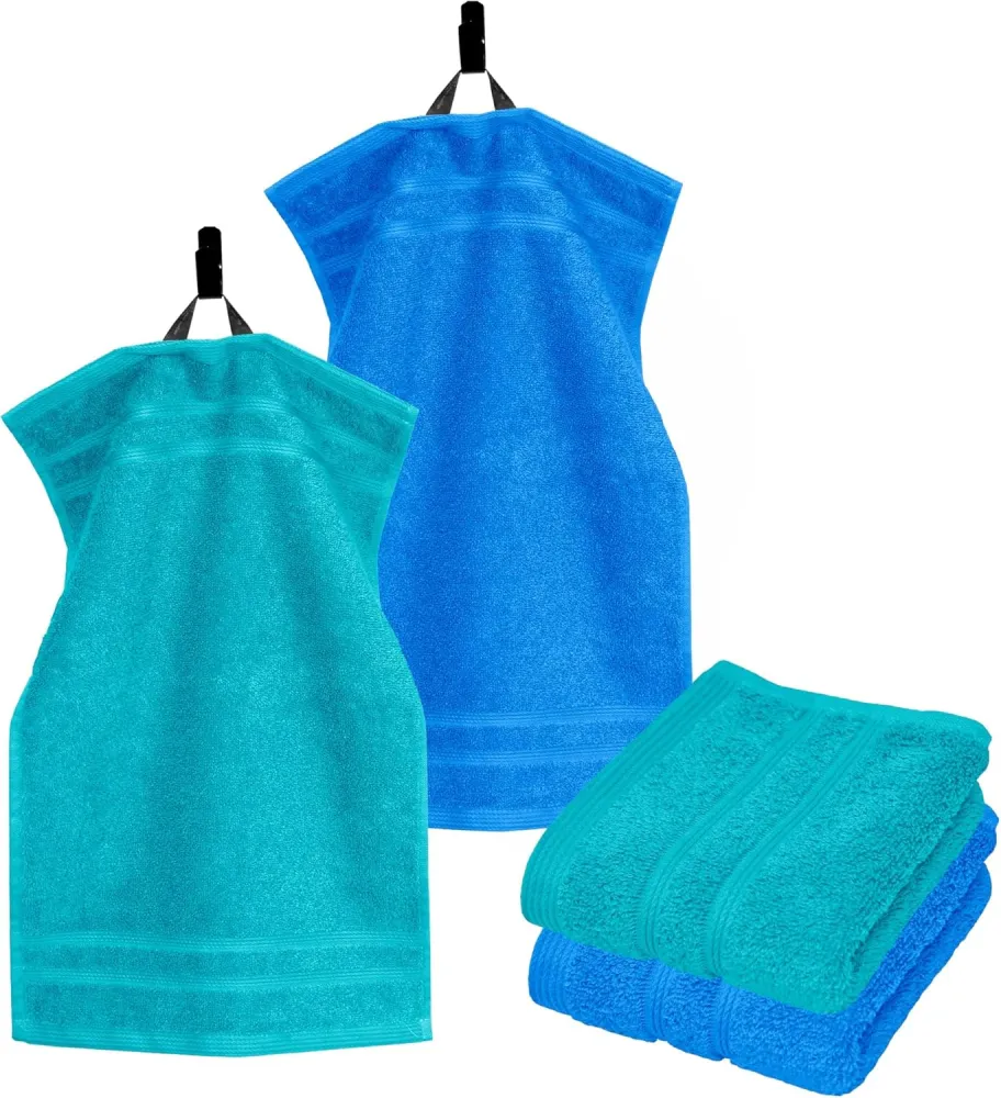 Gästehandtücher Set zweifarbig 30x50 cm 4 Stück Grün - Blau