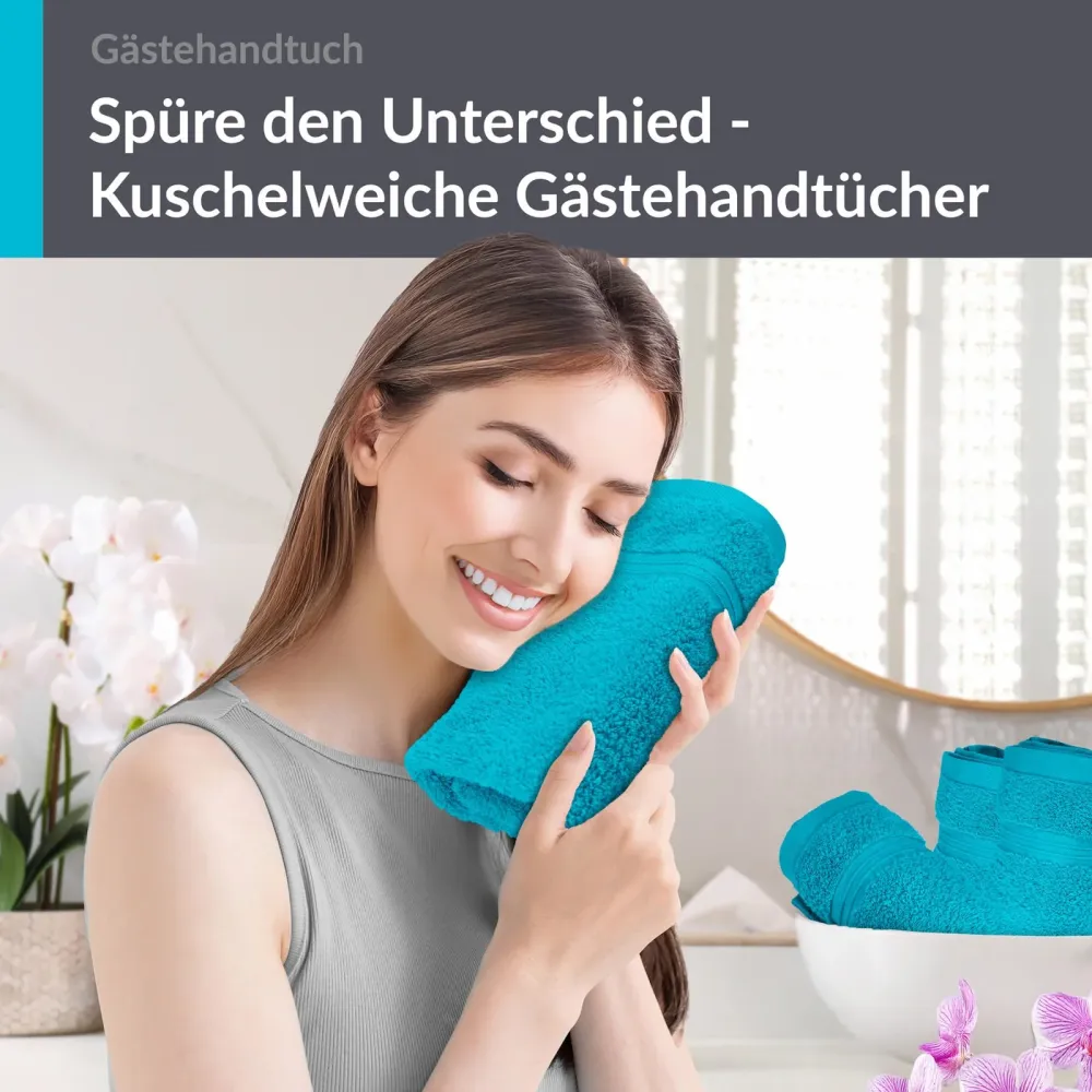 Gästehandtuch 30x50 cm 4er Set Blau - Aquamarin