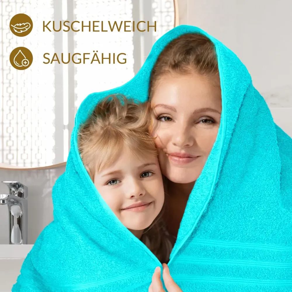 Handtuch Set Türkis - Beige, 2x Duschtücher 70x140 cm und Handtücher 2x 50x100 cm