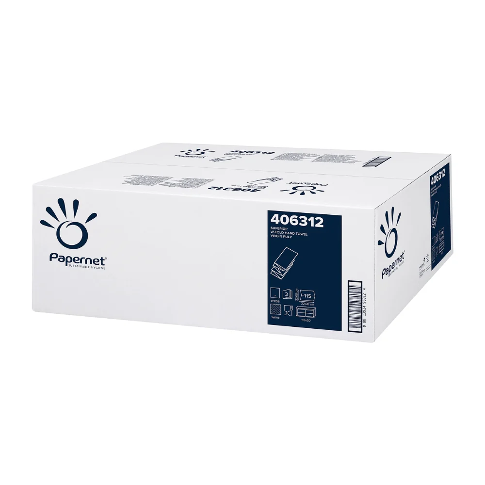 Papernet W-Falz, 3-lg Zellstoff, 20x115 Bl., 22x32cm SUPERIOR White Wave | Karton (20 Packungen)