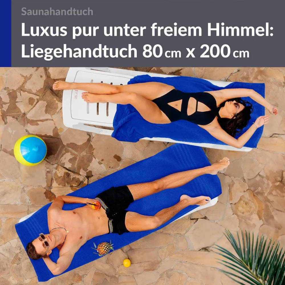 Saunahandtuch groß 80x200 cm 2er Set Blau - Azur