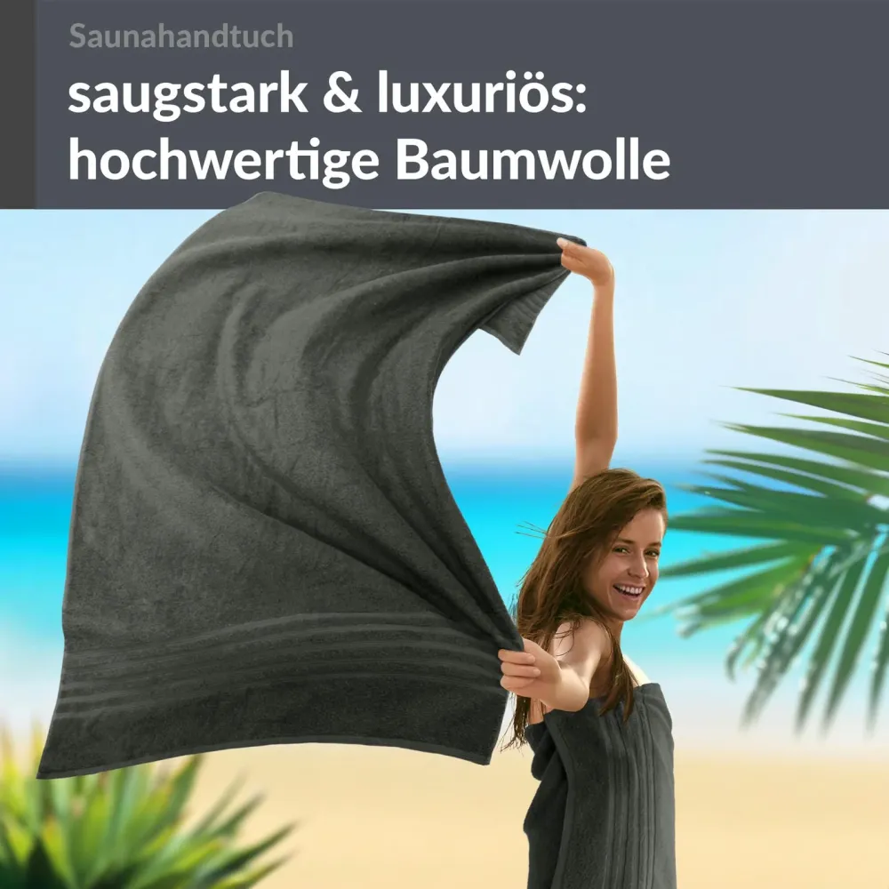 Saunahandtuch groß 80x200 cm 2er Set Grau - Anthrazit