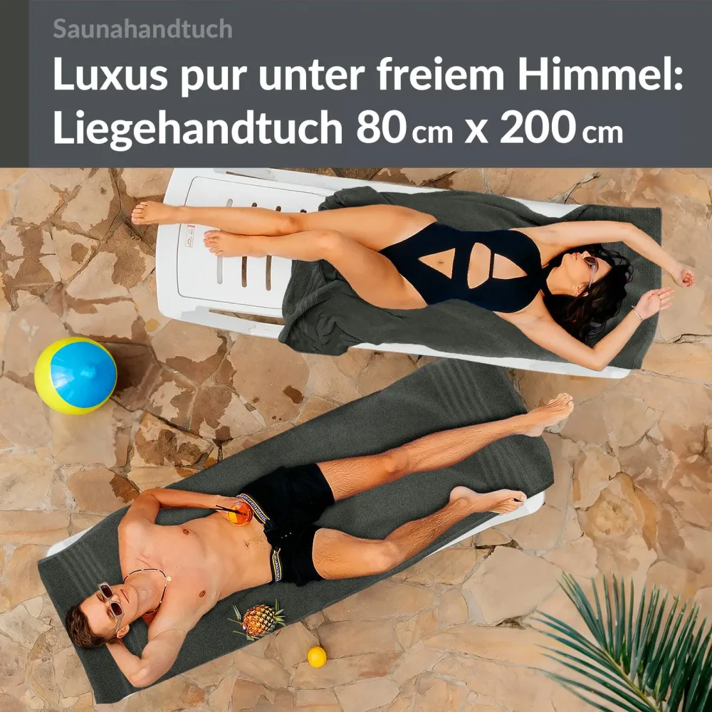 Saunahandtuch groß 80x200 cm 2er Set Grau - Anthrazit