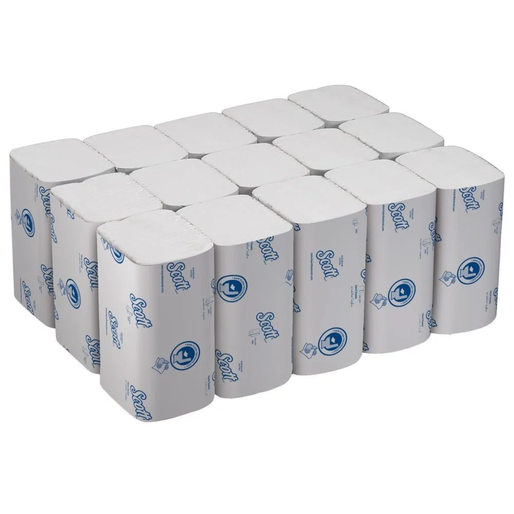 Scott® Control™ Herunterspülbare Falthandtücher - Weiß - 15 Clips x 322 Sheets | Karton (15 Päckchen)