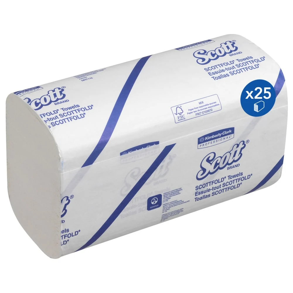 Scott® SCOTTFOLD* Handtücher - gefaltet / Weiß /Mittel - 25 Clips x 175 Sheets | Karton (25 Päckchen)