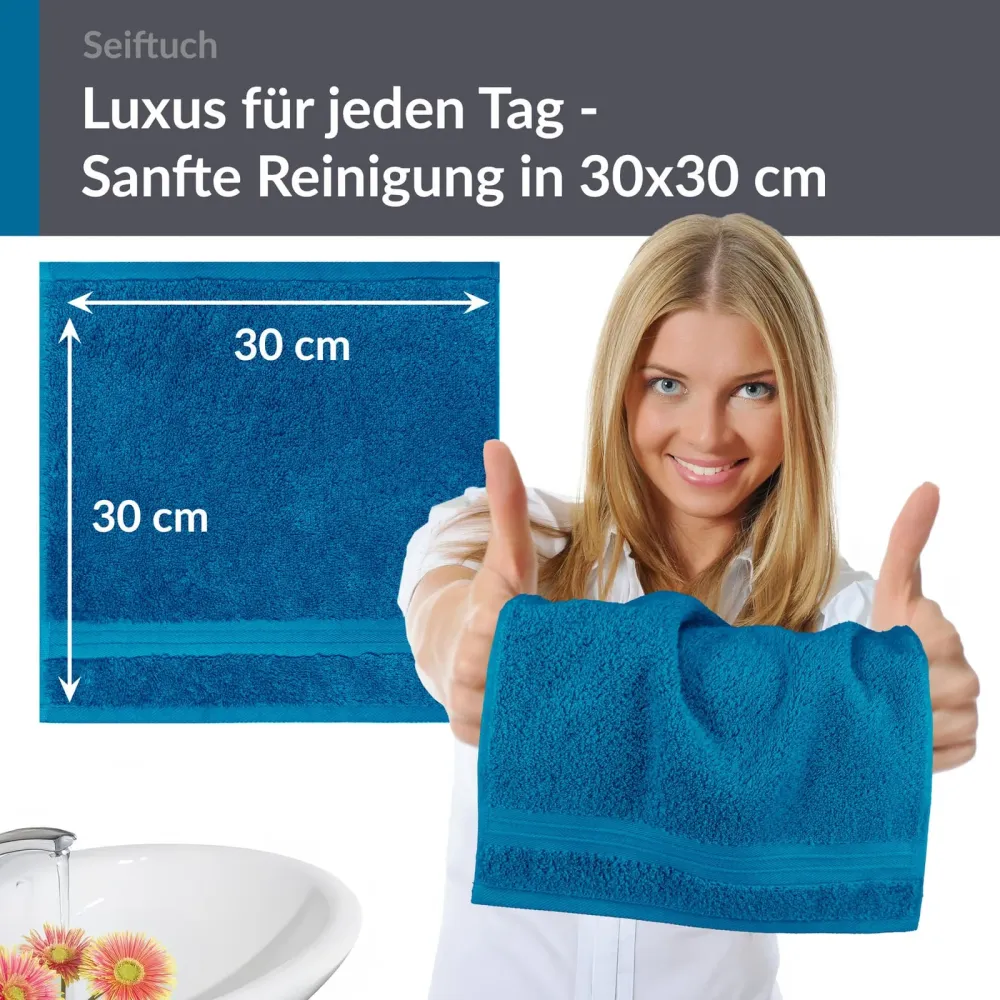 Seiftücher 30x30 cm, 6er Set Waschlappen Blau - Petrol