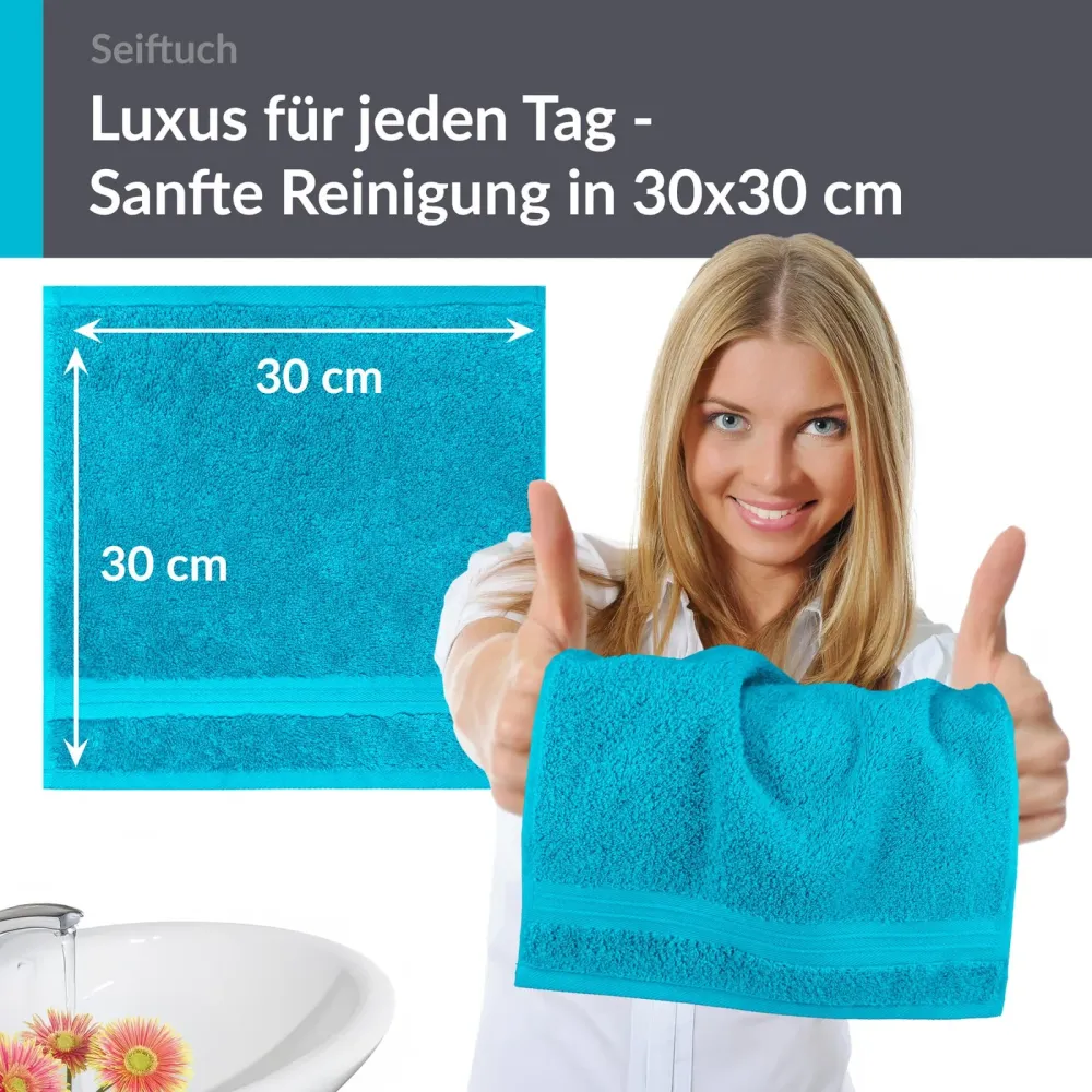Seiftücher 30x30 cm, 6er Set Waschlappen Blau - Aquamarin