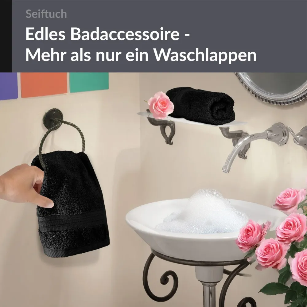 Seiftuch 30x30 cm, 2er Set Waschlappen Schwarz