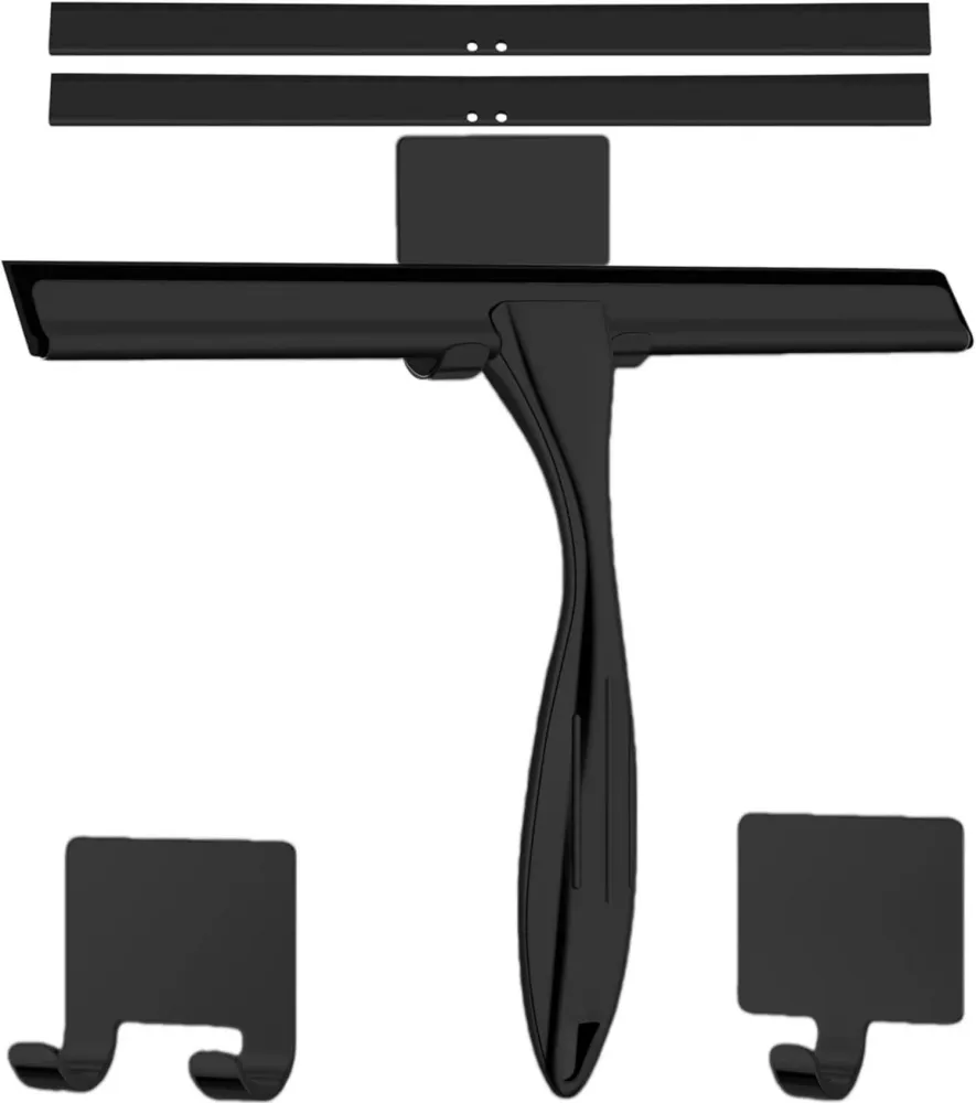 Duschabzieher Schwarz Edelstahl mit Halterung 25 cm